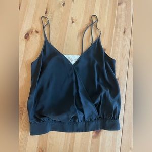 Rory Beca 100% silk black strappy cropped top, size S. Made in USA.